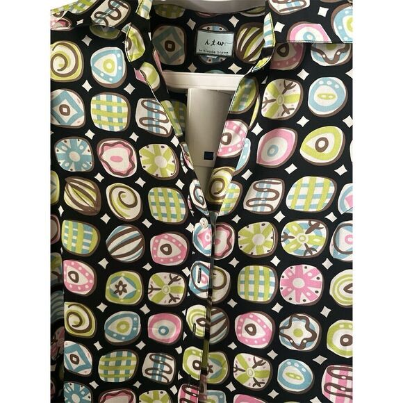 ITW by Claude Brown Art Wear Funky Abstract 100% Silk Blouse Size 6 - Picture 2 of 6